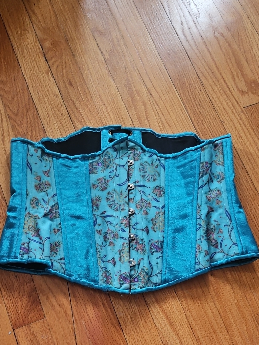 Vibrant Turquoise Floral Brocade Underbust Corset